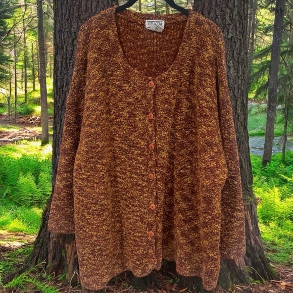 Vintage Sweaters - Vintage Venezia Vitale Rust Orange Knit Button up Wool Blend Cardigan Size 3X